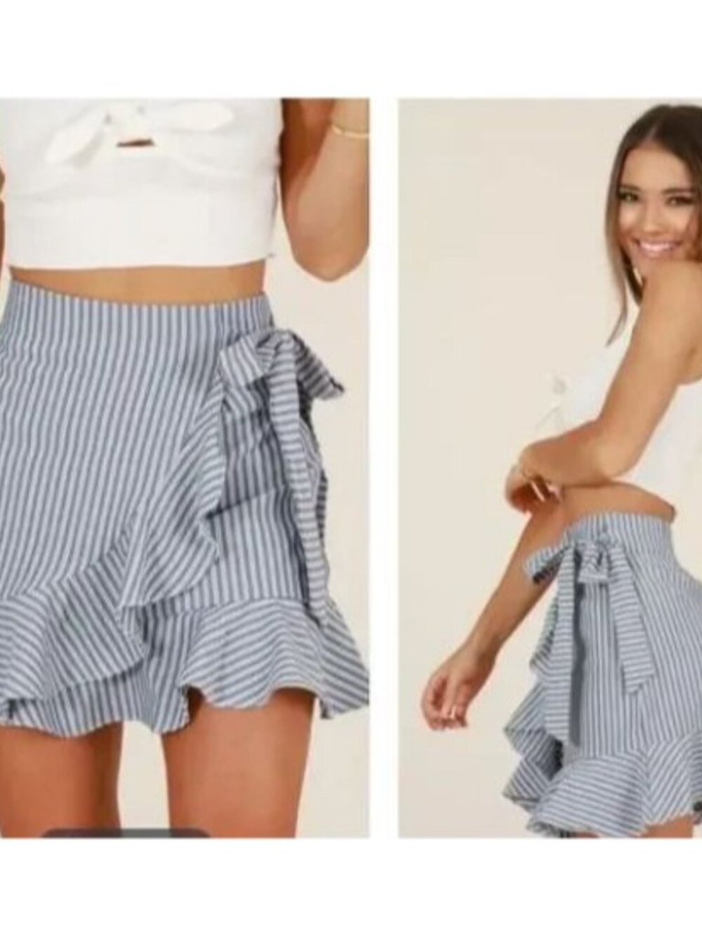 Showpo Come Closer Skirt in Grey Strip Size 6